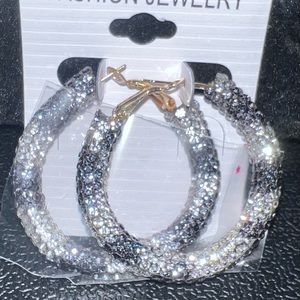 Clear/Black Rhinestone Hoop Earrings